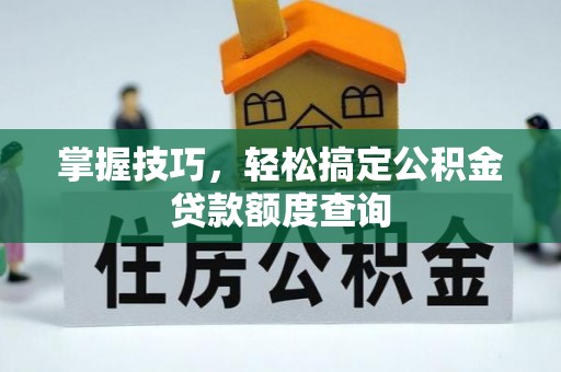 萨尔图掌握技巧，轻松搞定公积金贷款额度查询